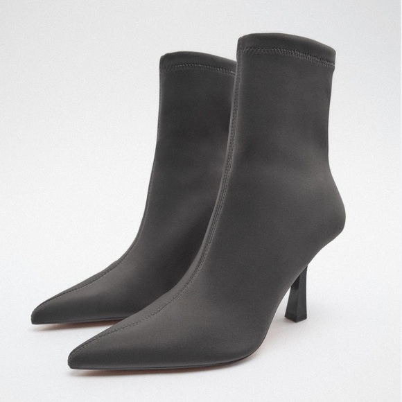 Zara Gray Fabric Pointed Toe Booties - Picture 2 of 7